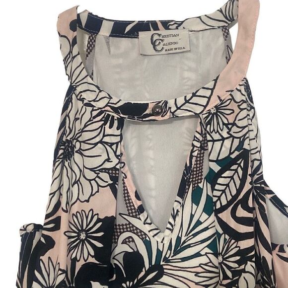 Christian Caliendo Lined Sleeveless Dress Black White Floral Splashes of Color - Picture 4 of 11